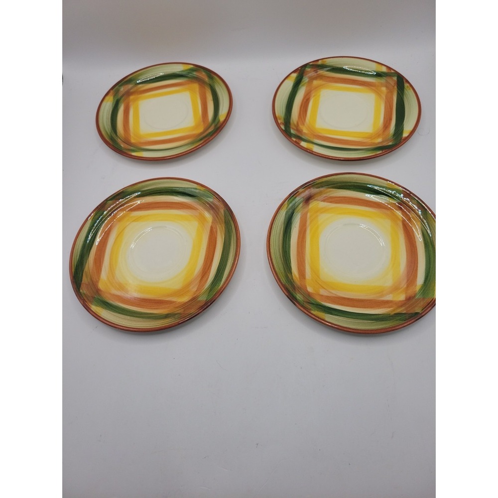 Set of 4 Vintage Vernonware Homespun Saucer Plates California Plaid MCM 6.25"